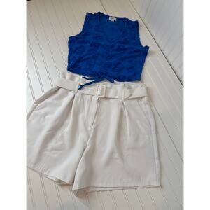 Ellen Tracy & Juicy Couture High Rise Belted Short - V-Neck Crop Tank Bundle XL